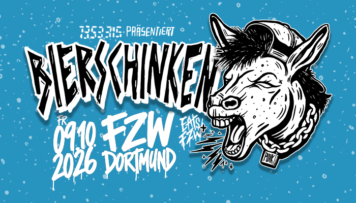 Plakatmotiv: Ein comicartiger Pferdekopf mit umgedrehtem Cap und schwerer Kette scheint zu schreien bzw ordentlich Krachmusik zu singen.